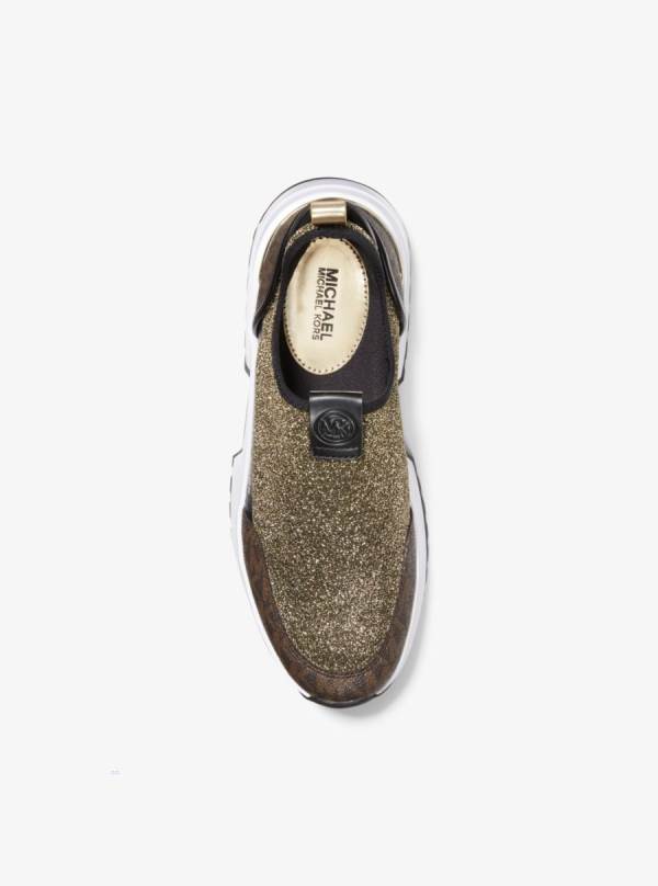 Damske Tenisky Michael Kors Muse Metallic Knit Slip-On Čierne Zlate - Topanky Michael Kors Obchod | GCYJT-0579